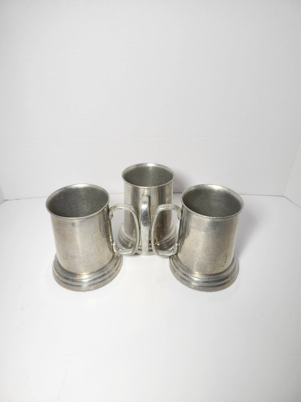 Vintage 1970s Aluminum Glass Bottom Tankard Mugs Set of 3 Hong Kong